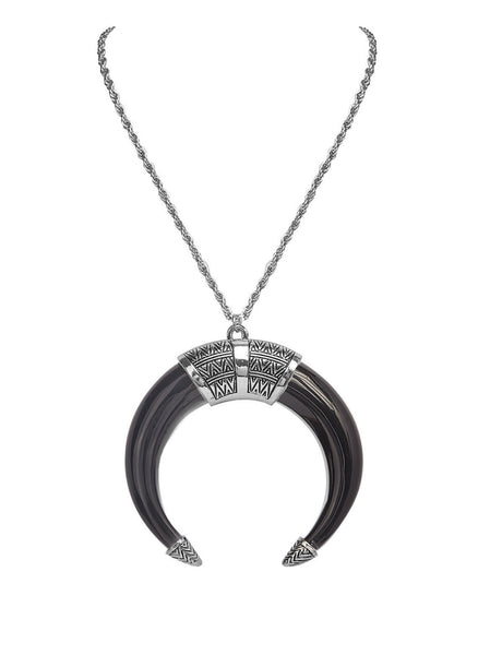 10758-2 Necklace | Tribal Black Resin Horn