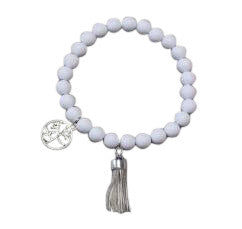 10755-2 Bracelet | White Resin Beads Tree of Life Tassel