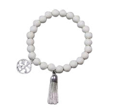 10754-4 Bracelet | Cream Resin Beads Tree of Life Tassel