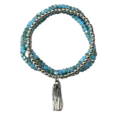 10474-1 Bracelet | Turquoise Crystal Silver Tassel