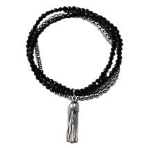 10473-1 Bracelet | Black Crystal Silver Tassel