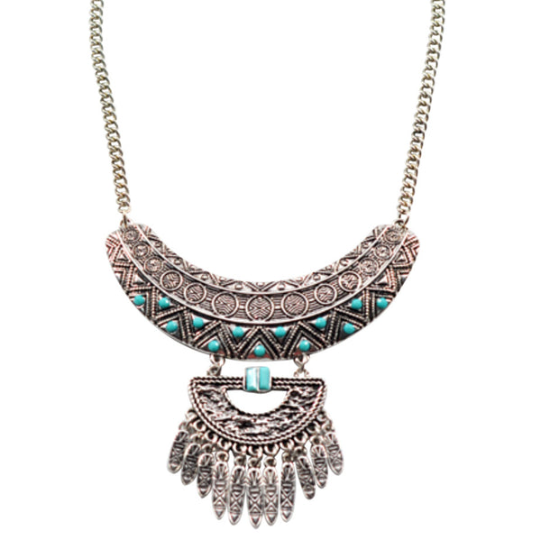 10893-2 Necklace | Tribal Turquoise Fringe Collar