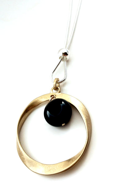10989-1 Necklace Gold Silver Black Stone