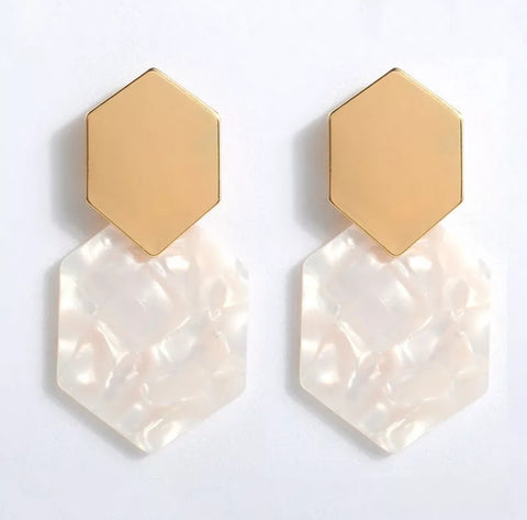 8995-3 Earrings Gold & Marble Resin in Mother of Pearl