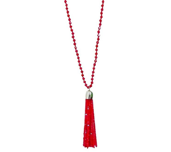 10511-1 Necklace | Bright Red Crystal Tassel