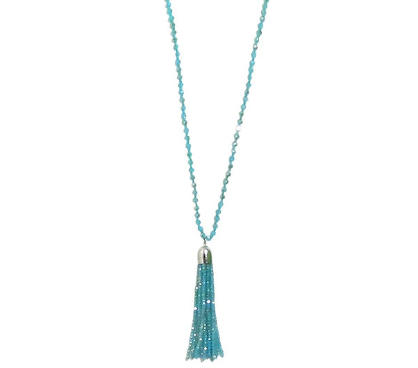 10585-1 Necklace | Turquoise Crystal Silver Tassel