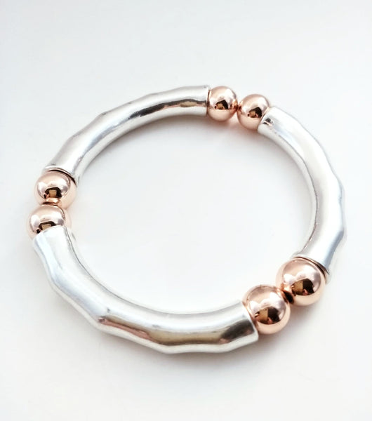 9006-3 Bracelet Silver & Rose Stretch