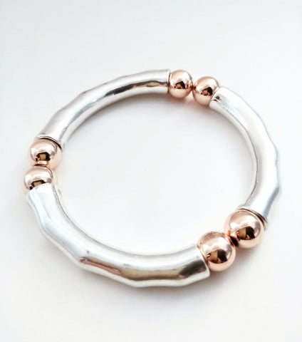 9006-3 Bracelet Silver & Rose Stretch