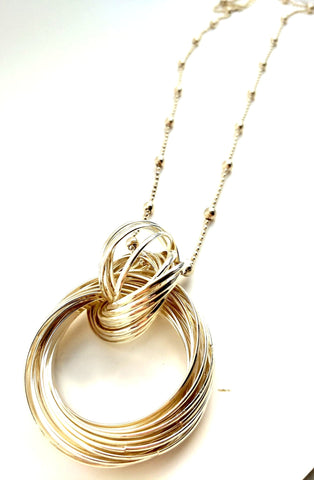9010-2 Necklace Gold Bold Circles Long Chain
