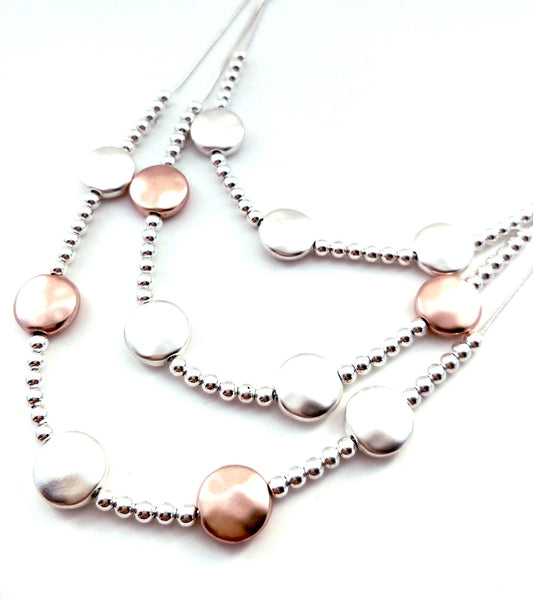 9011 Necklace Silver Rose Gold Three Strand