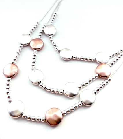 9011 Necklace Silver Rose Gold Three Strand