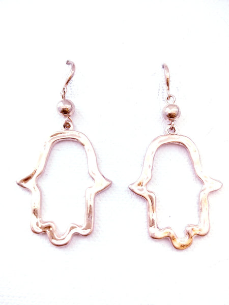 9014-3 Earrings Burnished Rose Gold Hand Of Fatima The Goddess