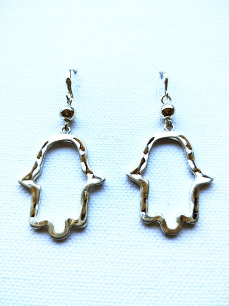 9014-4 Earrings Burnished Silver Hand Of Fatima The Goddess