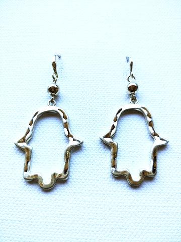 9014-4 Earrings Burnished Silver Hand Of Fatima The Goddess