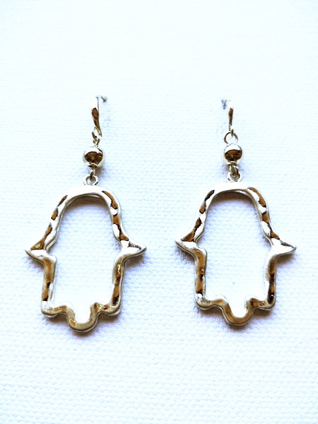 9014-5 Earrings Burnished Gold Hand Of Fatima The Goddess