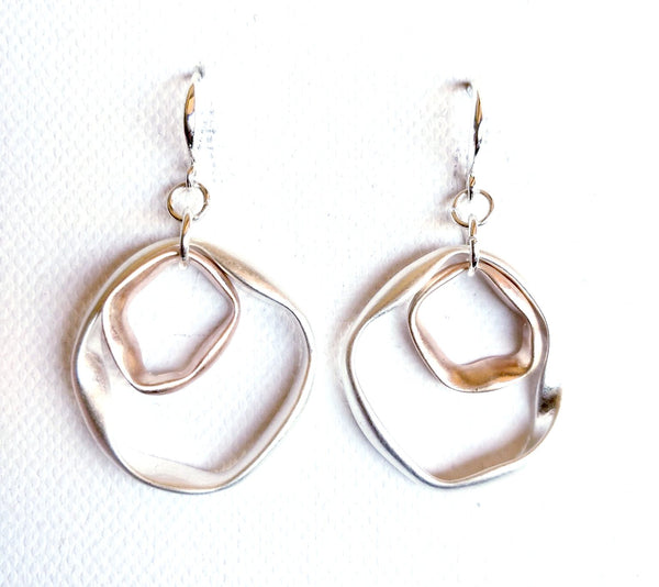 9017-6 Earrings Burnished Silver Rose Gold Abstract Circles