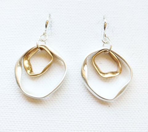 9017-8 Earrings Burnished Silver Gold Abstract Circles