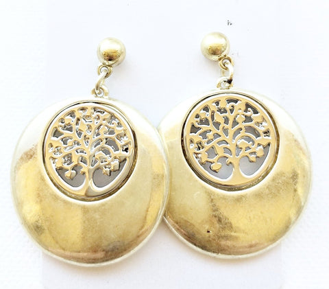 9020-2 Earrings Burnished Gold Silver Tree Of Life