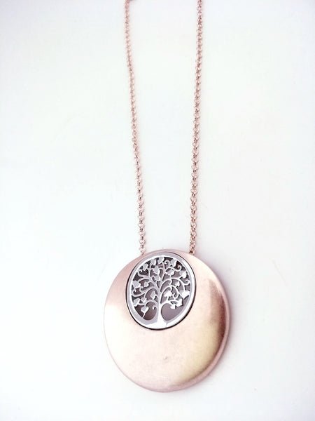 9020-3 Necklace Burnished Rose Gold Silver Tree Of Life
