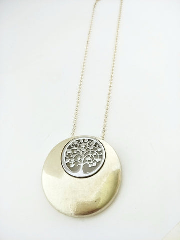 9020-5 Necklace Burnished Gold Silver Tree Of Life