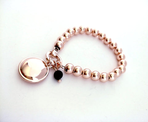 9021-7 Bracelet Rose Gold Disc Black Agate Bead