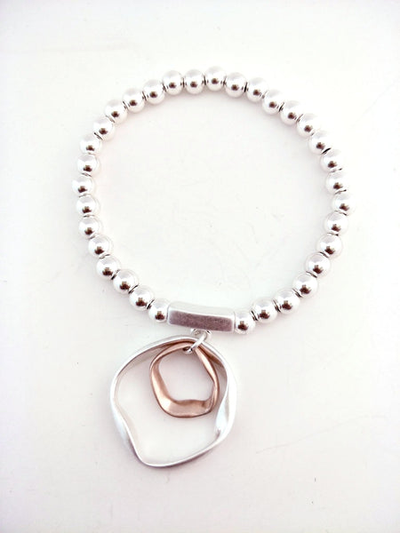 9021 Bracelet Silver and Rose Gold Stretch