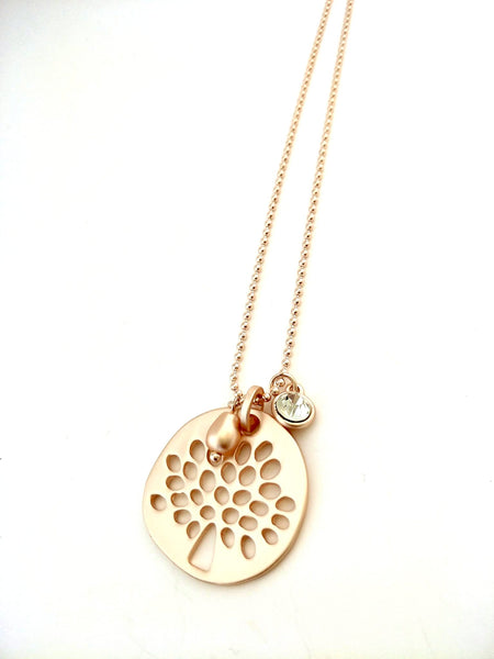 9026-2 Necklace Matte Gold and Clear Crystal