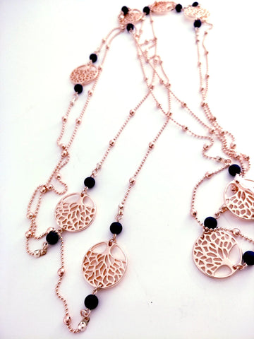 9026-6 Necklace Rose Gold Blue Bead Tree Of Life
