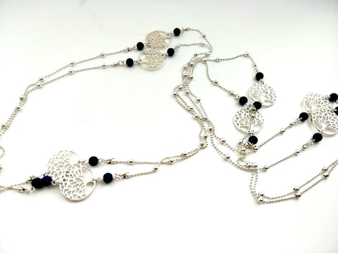 9026-7 Necklace Silver Blue Bead Tree Of Life