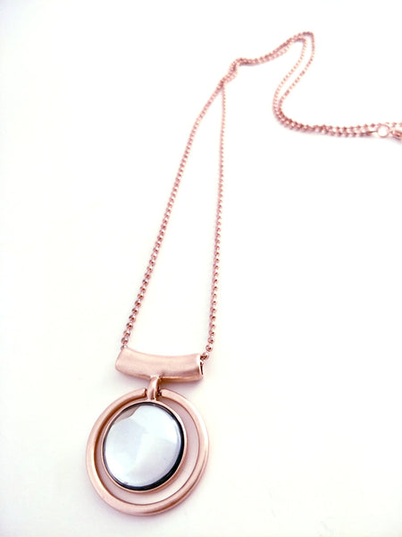 9027-4 Necklace Burnished Rose Gold Glass Dome