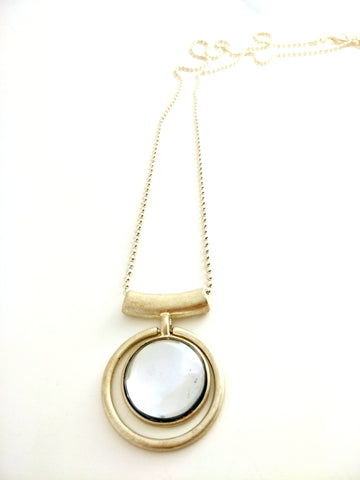 9027-5 Necklace Burnished Gold Glass Dome