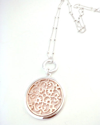 9031-3 Necklace Rose Gold Silver Filigree