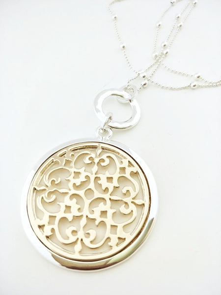 9031-5 Necklace Gold Silver Filigree