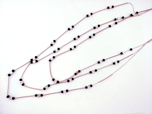 9032-1 Necklace Rose Gold Black Crystal 3 Strands