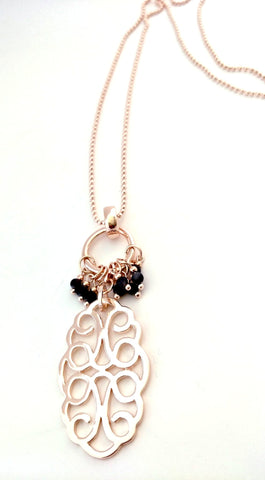 9032-5 Necklace Rose Gold Filigree with Agate
