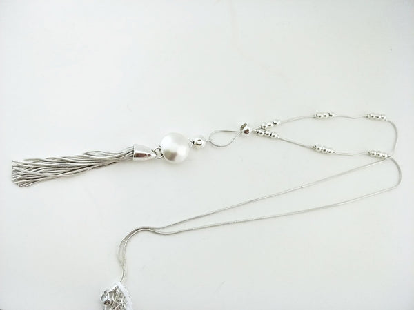 9032-6 Necklace Matte Silver Tassels
