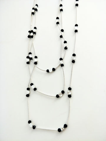 9032 Necklace Silver Blacl Crystal 3 Strands