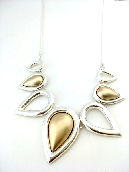 9035-2 Necklace Silver Matte Gold Teardrops