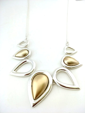 9035-2 Necklace Silver Matte Gold Teardrops