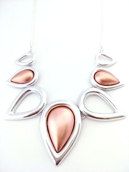 9035 Necklace Silver Matte Rose Gold Tear Drops