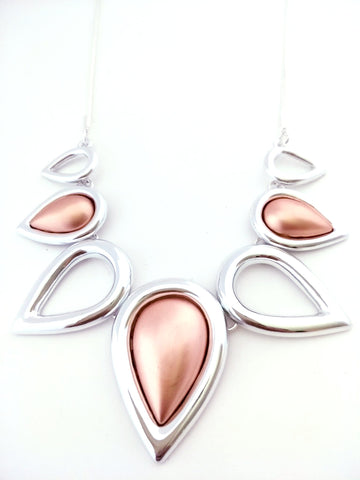 9035 Necklace Silver Matte Rose Gold Tear Drops