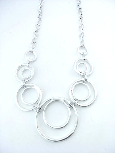 9036-1 Necklace Matte Silver Art Deco Circles