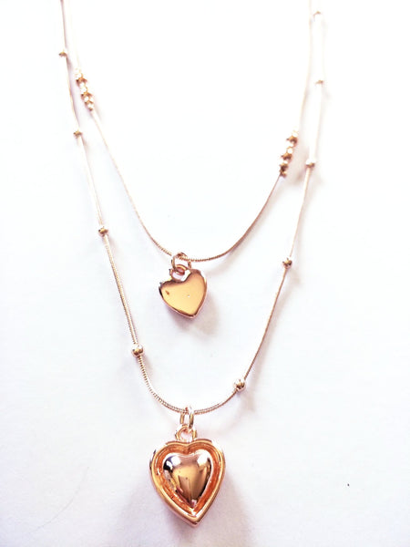 9052 Necklace Rose Gold Hearts Two Strand