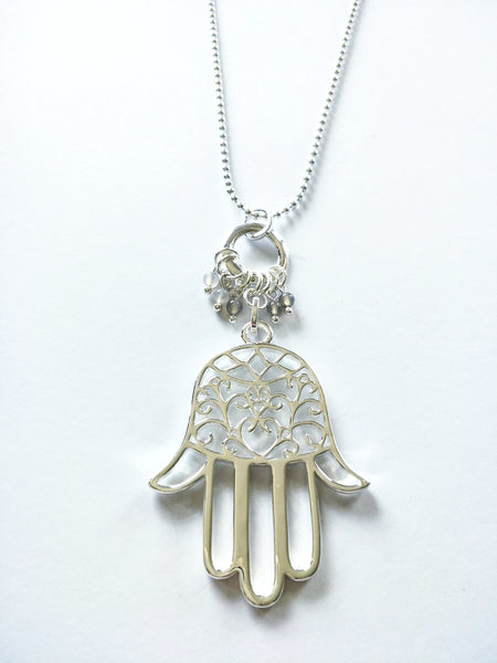 9054-1 Necklace Shiny Silver Hand Of Fatima