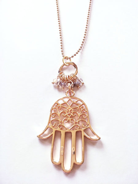 9054-2 Necklace Shiny Rose Gold Hand Of Fatima