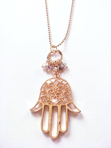 9054-2 Necklace Shiny Rose Gold Hand Of Fatima