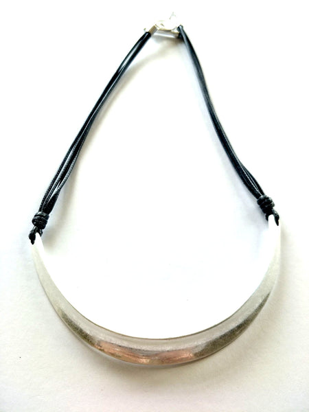 9057-1 Necklace Burnished Silver Black Cord Collar