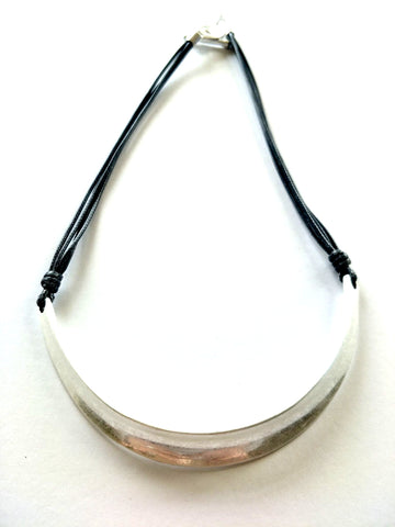 9057-1 Necklace Burnished Silver Black Cord Collar