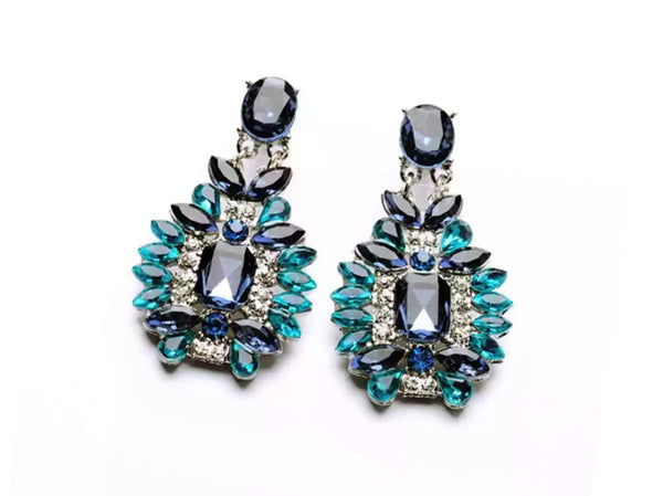 8995-8 Earrings Art Deco Sapphire & Emerald Crystal
