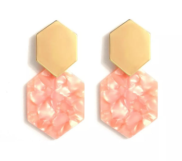 8995-0 Earrings Gold & Marble Resin in RosÃ©